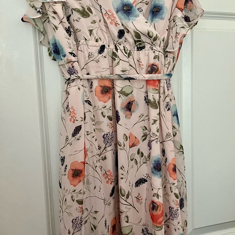 NWT Jessica Simpson Pink Floral Flutter-Sleeve Maternity Dress - Picture 11 of 12